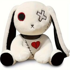 White Gothic Horror Bunny Creepy Cute Stuffed Animal w/ Long Ears Plush Toy